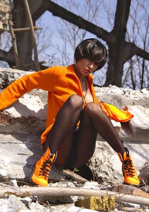 18 year old female Chloe Dash undressing on yoga mat on lawn